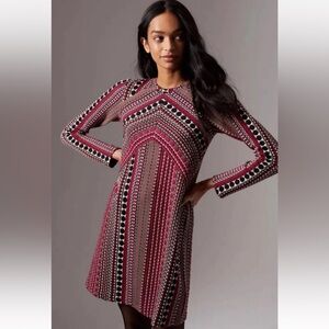 *NWT* ANTHROPOLOGIE x MAEVE LS Textured Dress in Black Multi — S